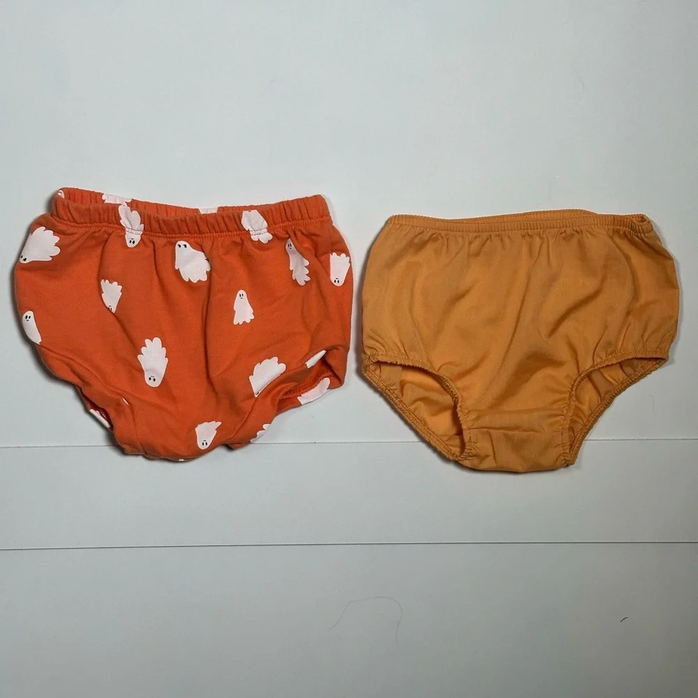 Cat & Jack Baby Set of 2 Orange Ghost and Mustard Diaper Covers Size 12M